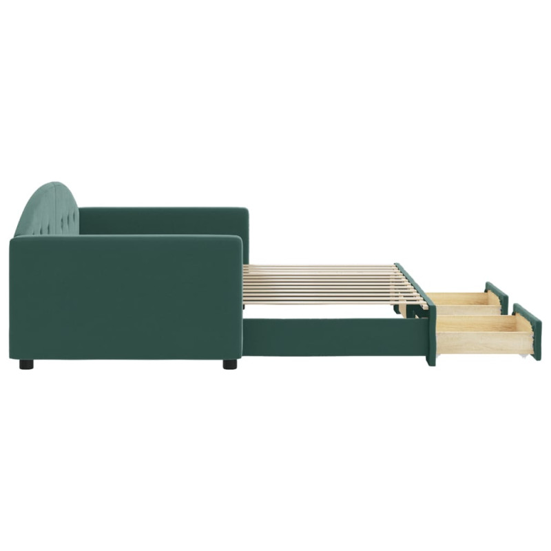 Sofa rozsuwana z szufladami, ciemnozielona, 90x200 cm, aksamit