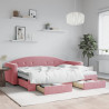 Sofa rozsuwana z szufladami, różowa, 80x200 cm, aksamit