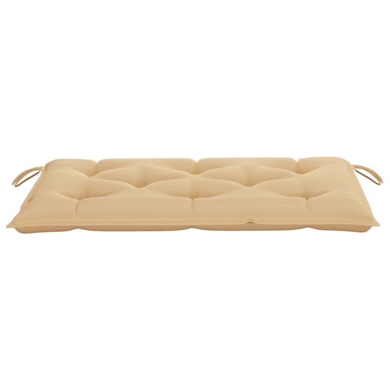 Ławka ogrodowa z beżową poduszką, 112 cm, lite drewno tekowe