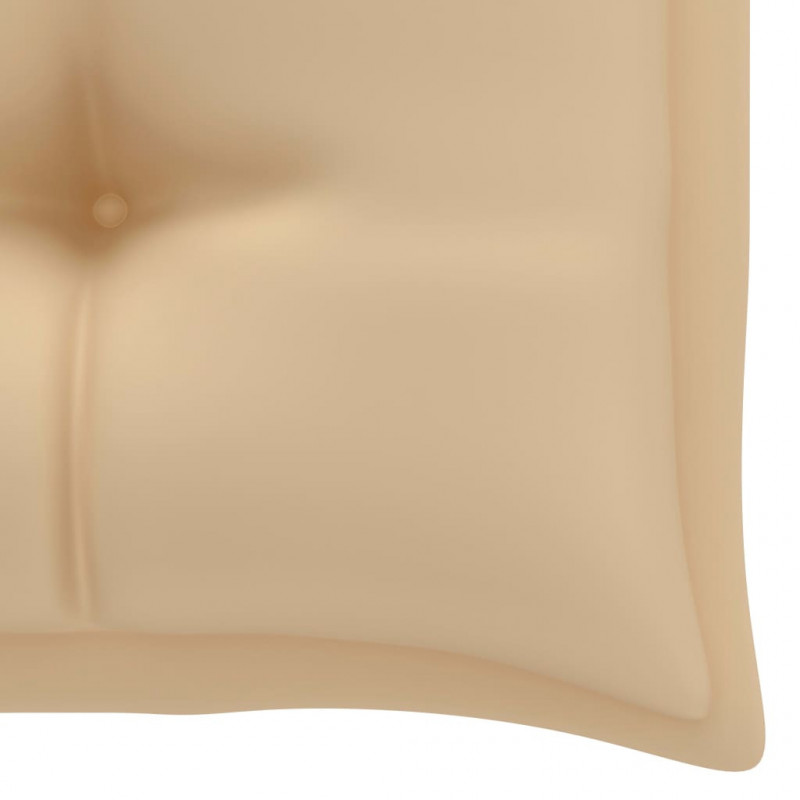 Ławka ogrodowa z beżową poduszką, 112 cm, lite drewno tekowe