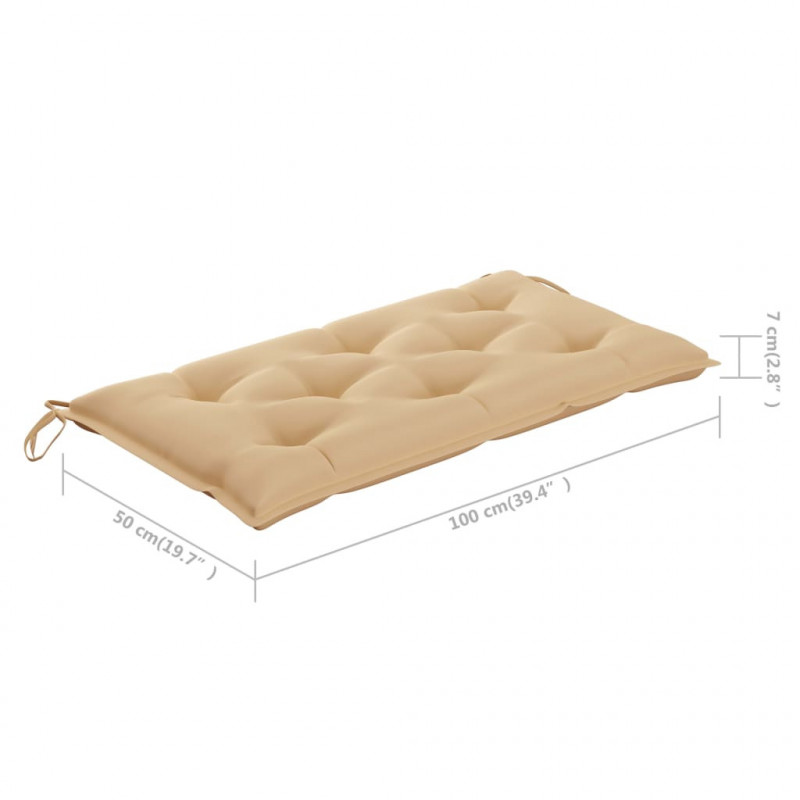 Ławka ogrodowa z beżową poduszką, 112 cm, lite drewno tekowe