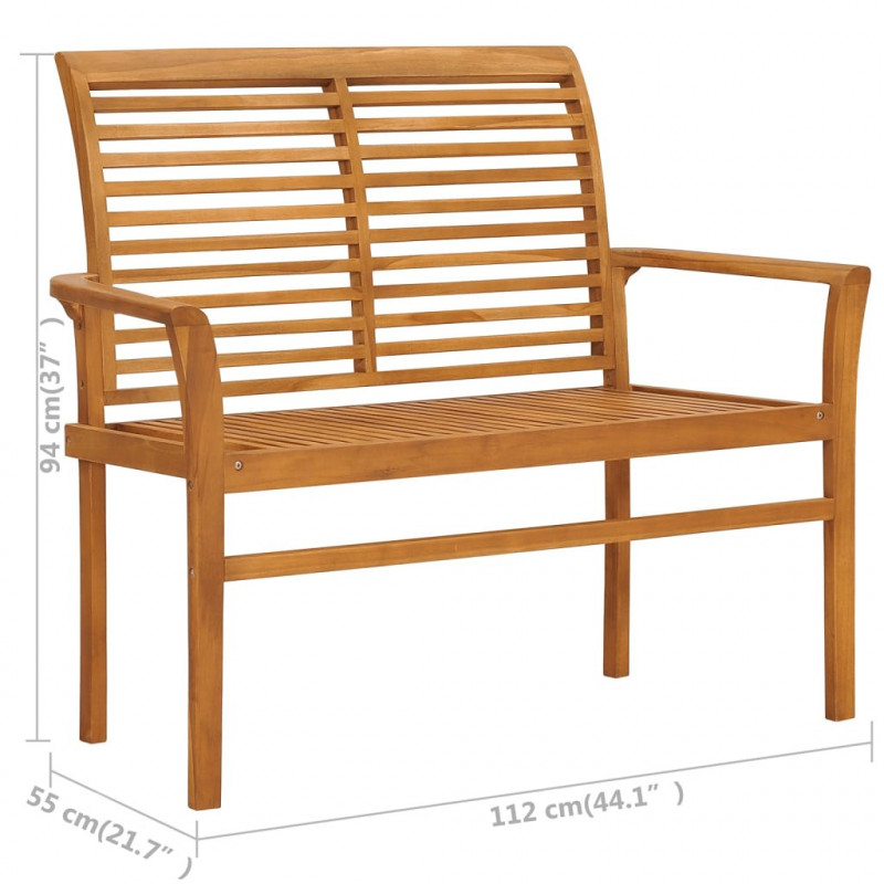 Ławka ogrodowa z beżową poduszką, 112 cm, lite drewno tekowe
