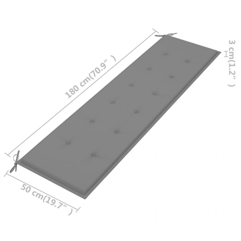 Ławka ogrodowa z szarą poduszką, 175 cm, lite drewno tekowe
