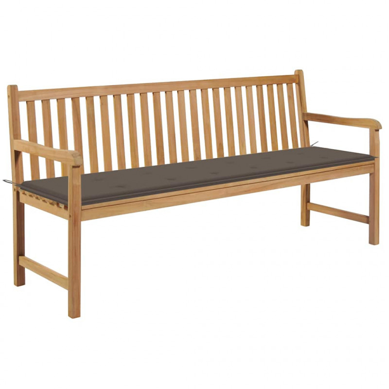 Ławka ogrodowa z poduszką taupe, 175 cm, lite drewno tekowe