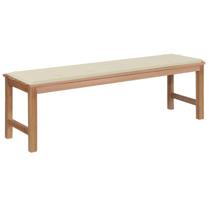 Ławka ogrodowa z kremową poduszką, 150 cm, lite drewno tekowe