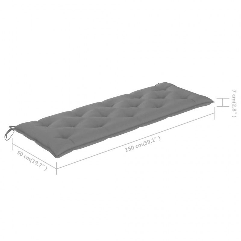 Ławka ogrodowa z szarą poduszką, 150 cm, lite drewno tekowe