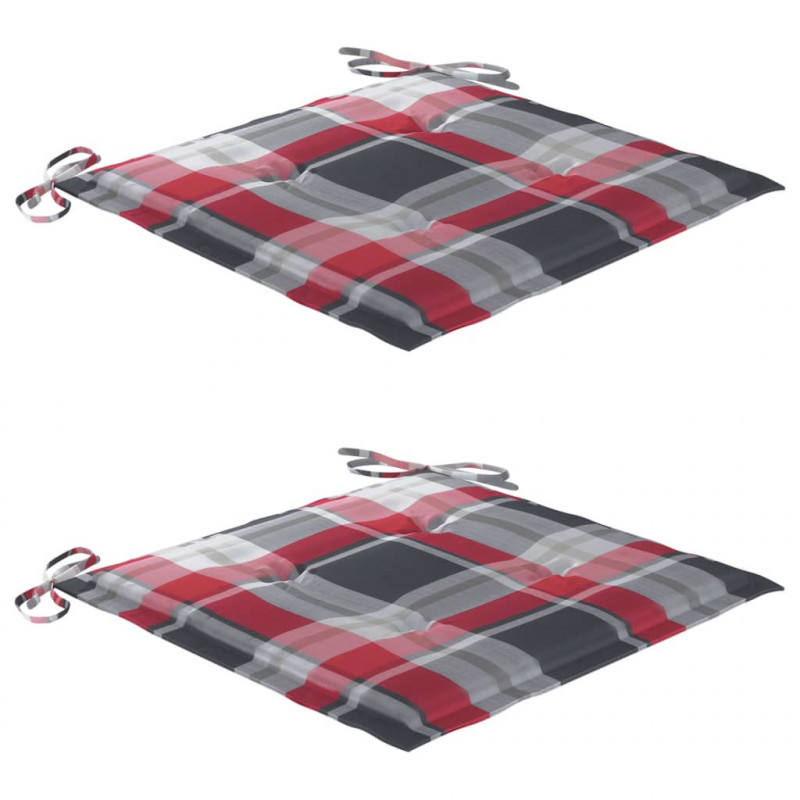 3-cz. zestaw mebli bistro z poduszkami w czerwoną kratę, tekowy