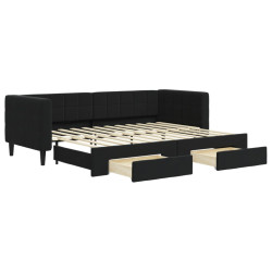 Sofa rozsuwana z szufladami, czarna, 80x200 cm, aksamit