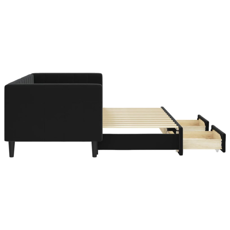 Sofa rozsuwana z szufladami, czarna, 80x200 cm, aksamit
