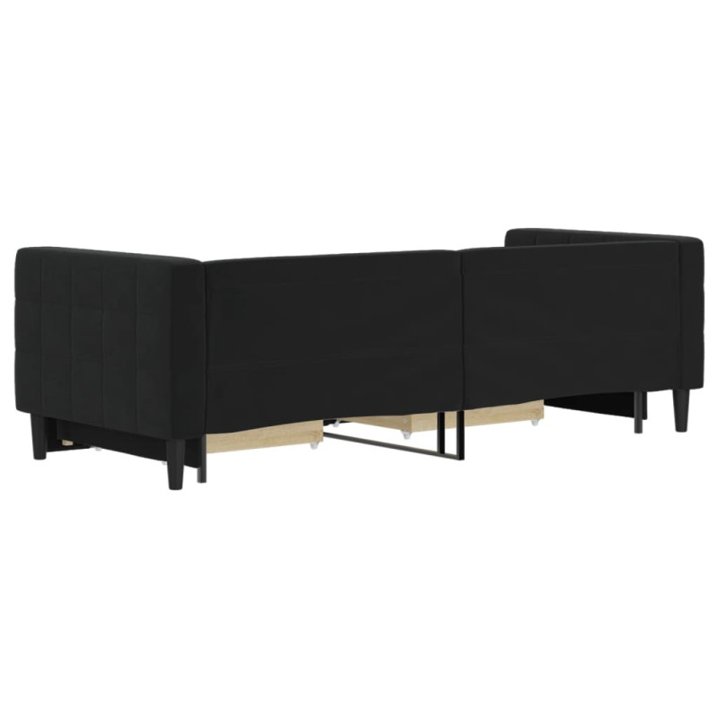 Sofa rozsuwana z szufladami, czarna, 80x200 cm, aksamit