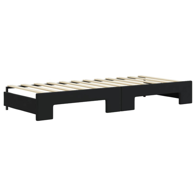 Sofa rozsuwana z szufladami, czarna, 80x200 cm, aksamit