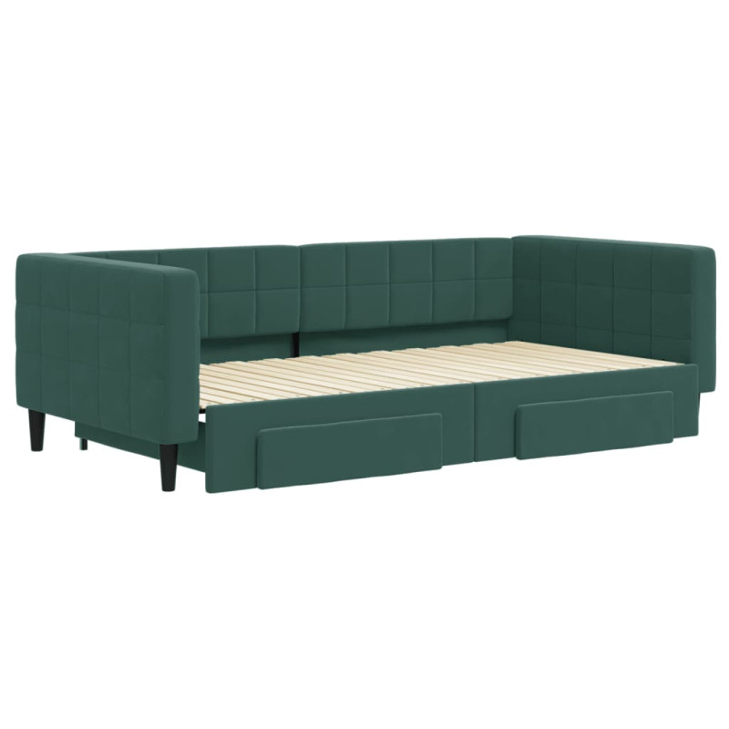 Sofa rozsuwana z szufladami, ciemnozielona, 100x200 cm, aksamit