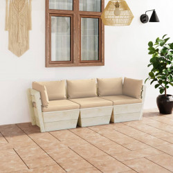 Ogrodowa sofa 3-osobowa z palet, z poduszkami, drewno świerkowe