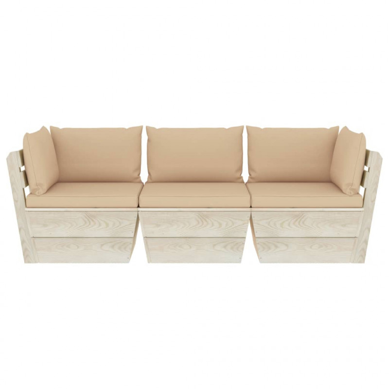 Ogrodowa sofa 3-osobowa z palet, z poduszkami, drewno świerkowe