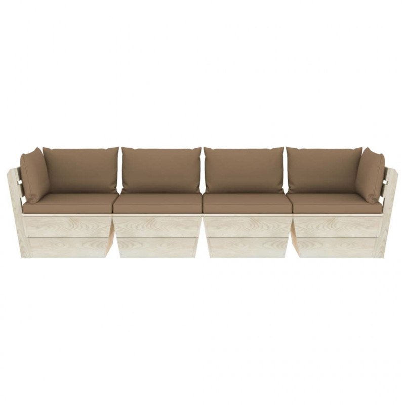 Ogrodowa sofa 4-osobowa z palet, z poduszkami, drewno świerkowe