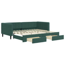 Sofa rozsuwana z szufladami, ciemnozielona, 90x200 cm, aksamit