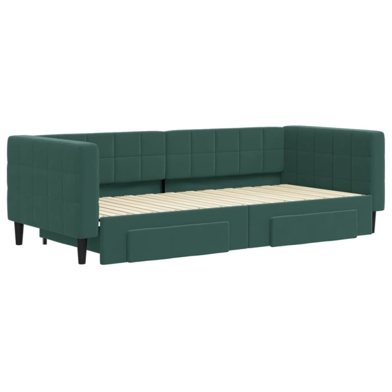 Sofa rozsuwana z szufladami, ciemnozielona, 90x200 cm, aksamit