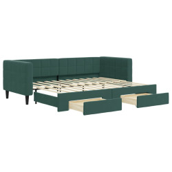 Sofa rozsuwana z szufladami, ciemnozielona, 80x200 cm, aksamit
