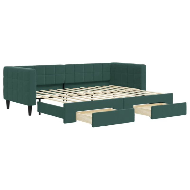 Sofa rozsuwana z szufladami, ciemnozielona, 80x200 cm, aksamit