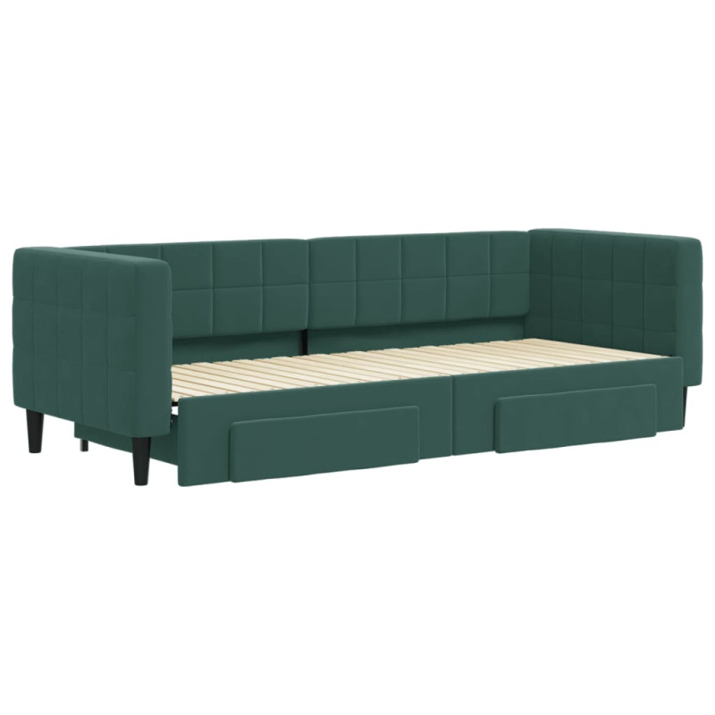 Sofa rozsuwana z szufladami, ciemnozielona, 80x200 cm, aksamit