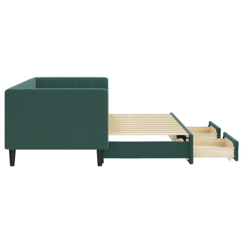 Sofa rozsuwana z szufladami, ciemnozielona, 80x200 cm, aksamit