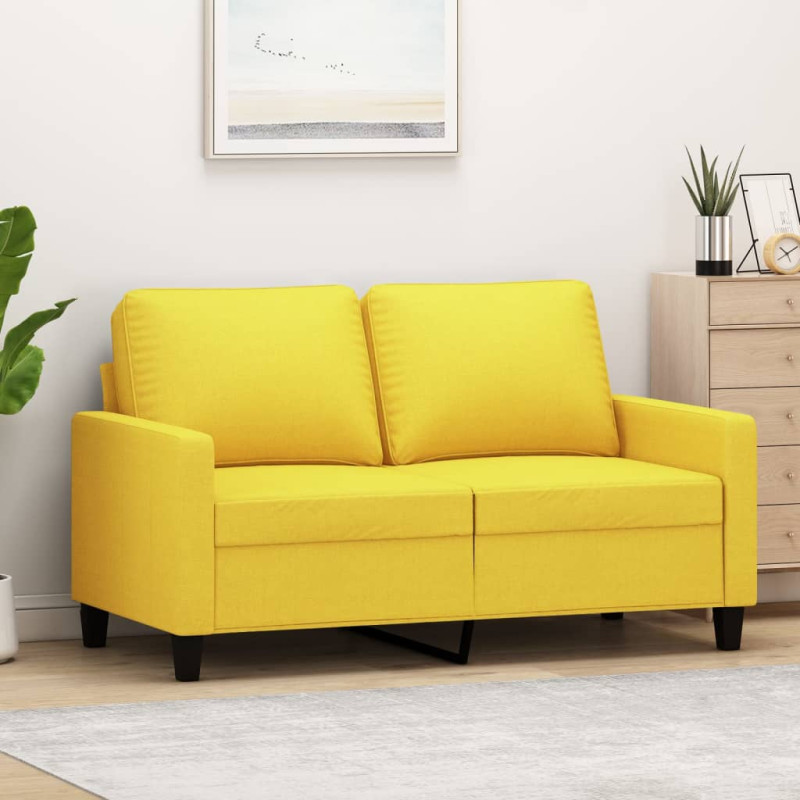 Sofa 2-osobowa, jasnożółta, 120 cm, tapicerowana tkaniną