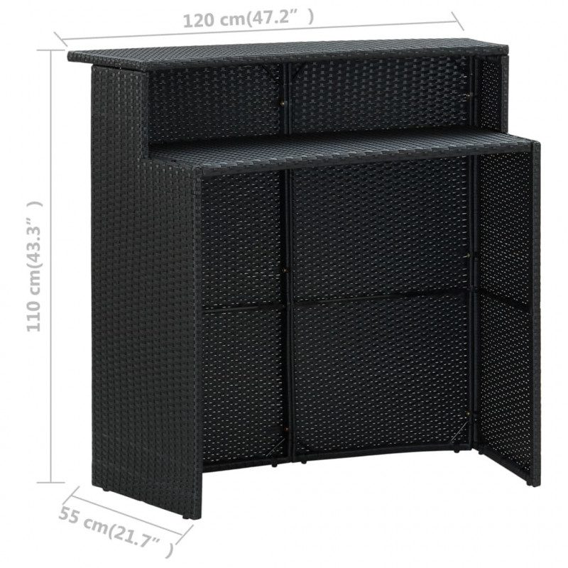 4-cz. zestaw barowy do ogrodu, z poduszkami, rattan PE, czarny