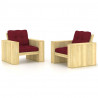 Krzesła ogrodowe z poduszkami w kolorze wina, 2 szt., drewniane