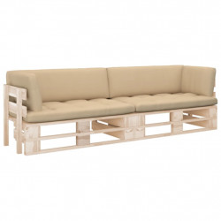 Sofa 2-os. z palet, z poduszkami, impregnowane drewno sosnowe