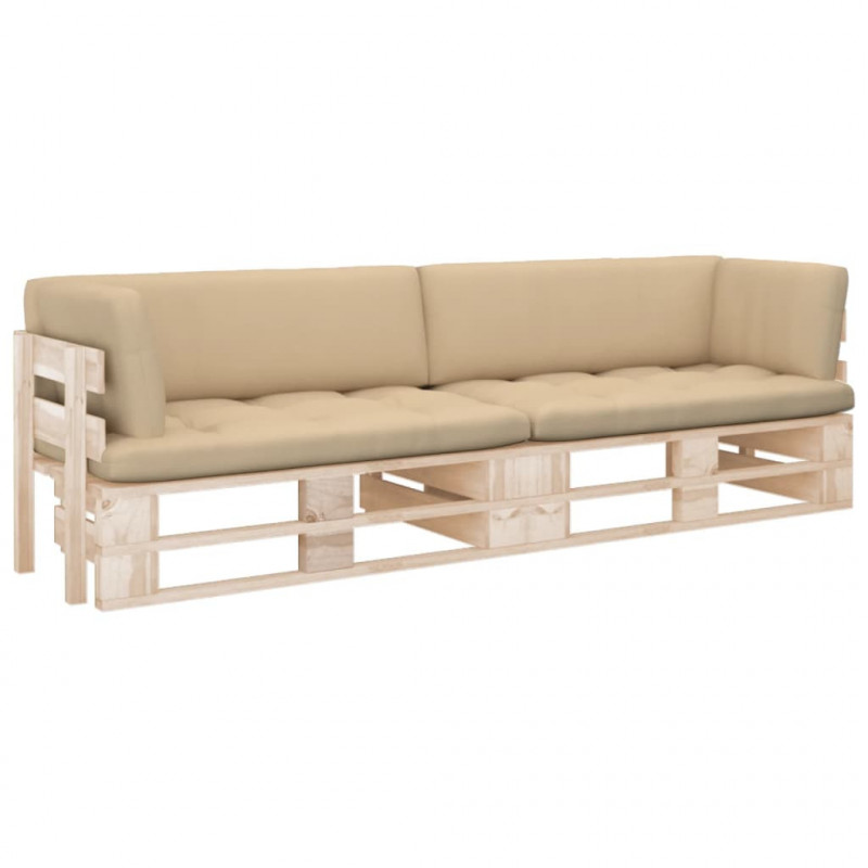 Sofa 2-os. z palet, z poduszkami, impregnowane drewno sosnowe
