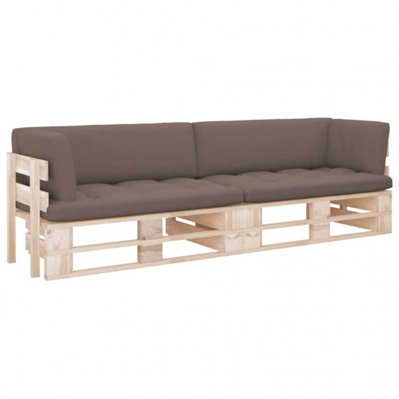 Sofa 2-os. z palet, z poduszkami, impregnowane drewno sosnowe