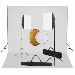 Zestaw studyjny z lampami softbox, tłem i blendami