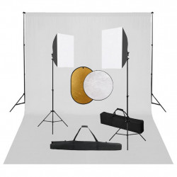 Zestaw studyjny z lampami softbox, tłem i blendami