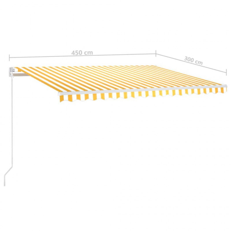 Ręcznie zwijana markiza z LED, 450 x 300 cm, żółto-biała