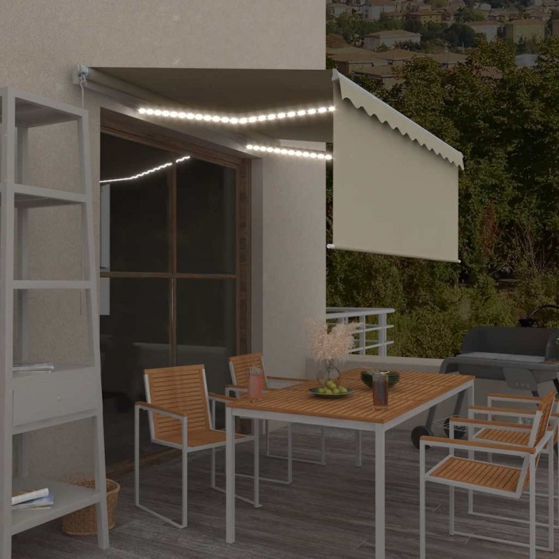Ręcznie zwijana markiza z zasłoną i LED, 3x2,5 m, kremowa