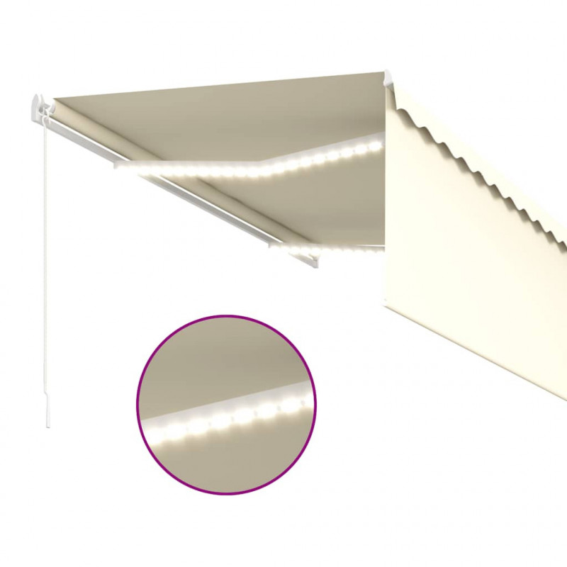 Ręcznie zwijana markiza z zasłoną i LED, 3x2,5 m, kremowa