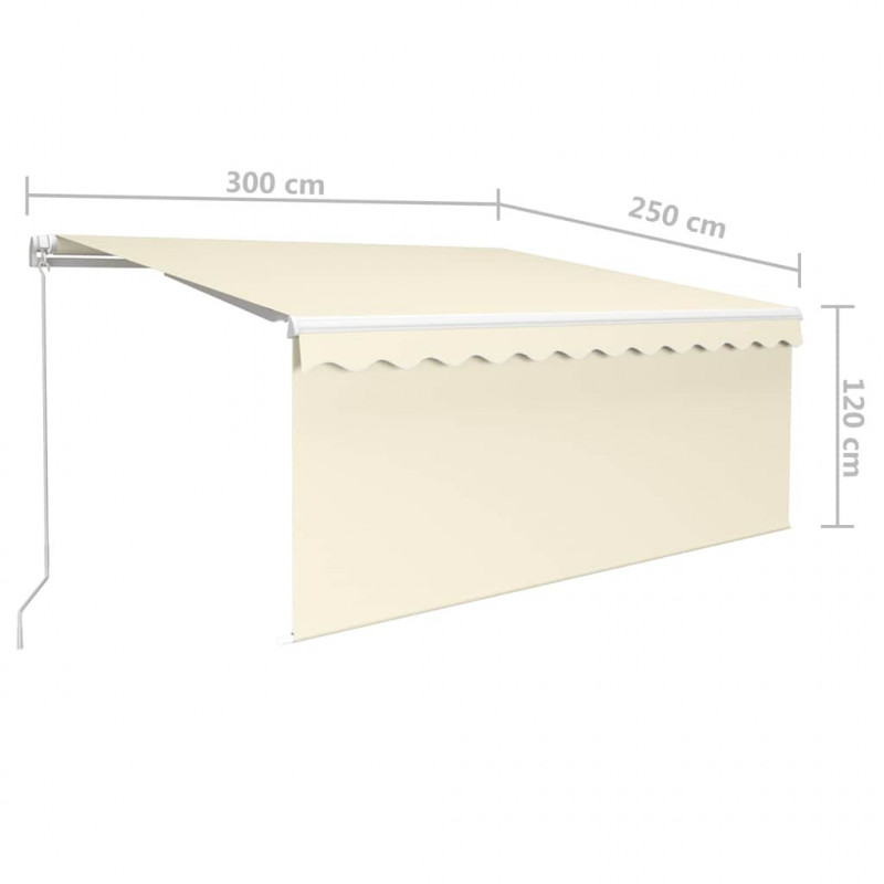 Ręcznie zwijana markiza z zasłoną i LED, 3x2,5 m, kremowa