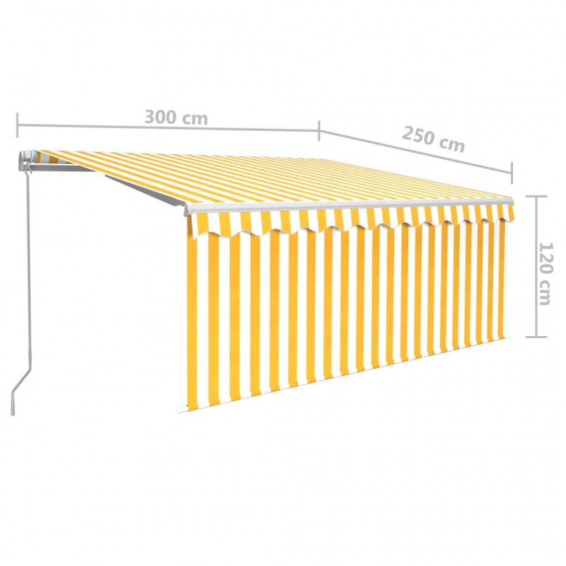 Ręcznie zwijana markiza z zasłoną i LED, 3x2,5 m, żółto-biała