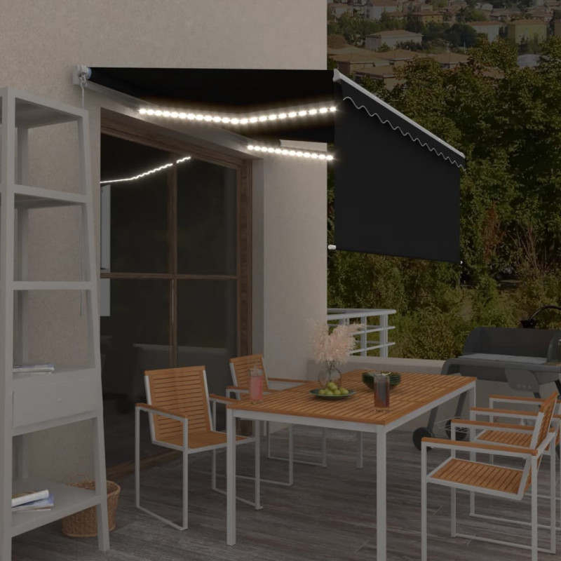 Ręcznie zwijana markiza z zasłoną i LED, 3x2,5 m, antracytowa