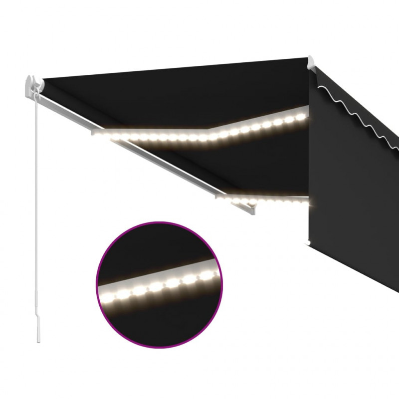 Ręcznie zwijana markiza z zasłoną i LED, 3x2,5 m, antracytowa