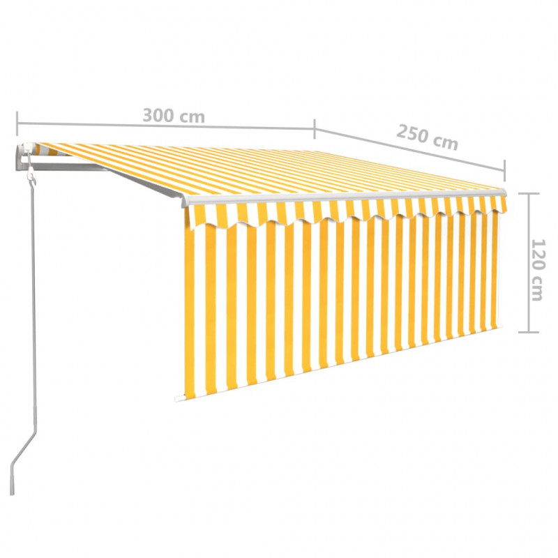 Automatycznie zwijana markiza z zasłoną, 3x2,5 m, żółto-biała