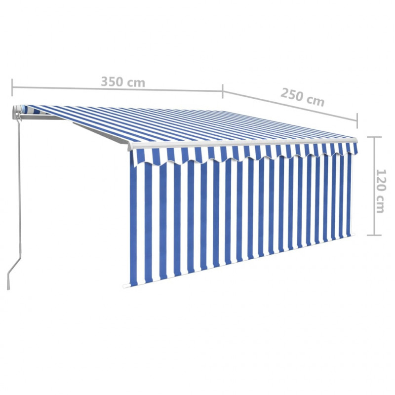 Ręcznie zwijana markiza z zasłoną, 3,5x2,5 m, niebiesko-biała