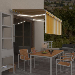 Ręcznie zwijana markiza z zasłoną i LED, 3,5x2,5 m, żółto-biała