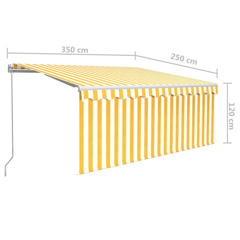 Ręcznie zwijana markiza z zasłoną i LED, 3,5x2,5 m, żółto-biała