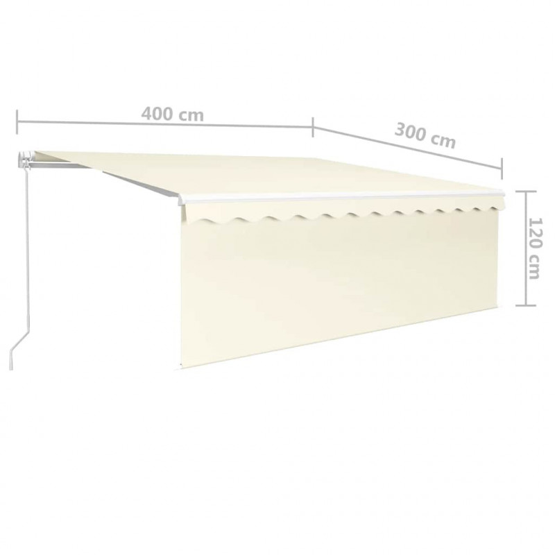 Ręcznie zwijana markiza z zasłoną i LED, 4x3 m, kremowa