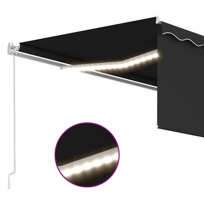 Ręcznie zwijana markiza z zasłoną i LED, 4,5x3 m, antracytowa