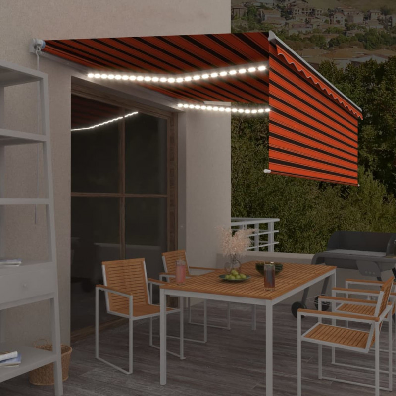 Ręcznie zwijana markiza z LED, 4,5x3 m, pomarańczowo-brązowa