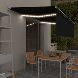 Ręcznie zwijana markiza z zasłoną i LED, 5x3 m, antracytowa