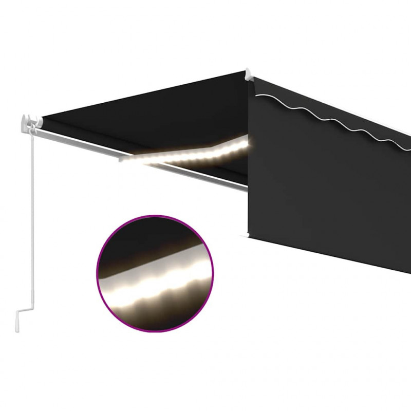 Ręcznie zwijana markiza z zasłoną i LED, 5x3 m, antracytowa