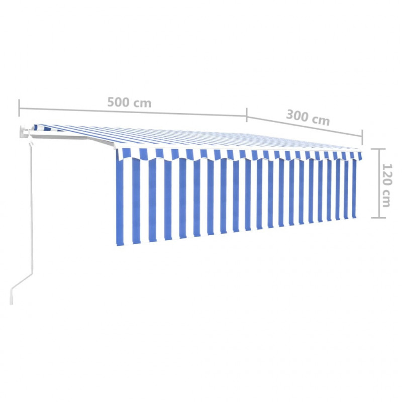 Automatycznie zwijana markiza z zasłoną, 5x3 m, niebiesko-biała